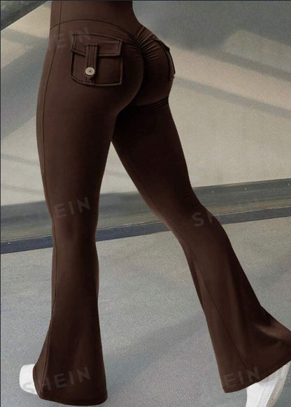 Women's Flared Yoga Pants with Pockets – High Waist Scrunch Butt Workout Leggings for Fitness & Lifting