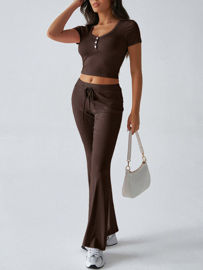 Women’s Solid Color Summer Fashion Suit – Casual Crew Neck Two-Piece Set