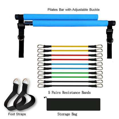 Fitness Yoga Pilates Bar – Portable Gym Accessory with Elastic Resistance Bands for Home Workouts