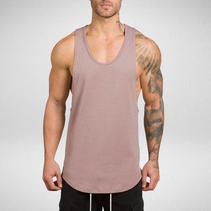 Men's Long Tank Muscle Workout T-Shirt – Bodybuilding Gym Athletic Training Sports Top
